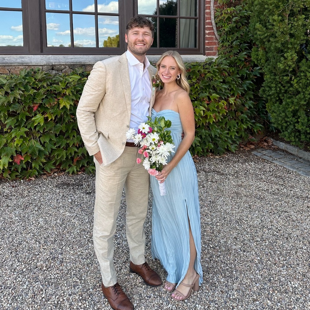 Elegant Light Blue Pleated Maxi Dress